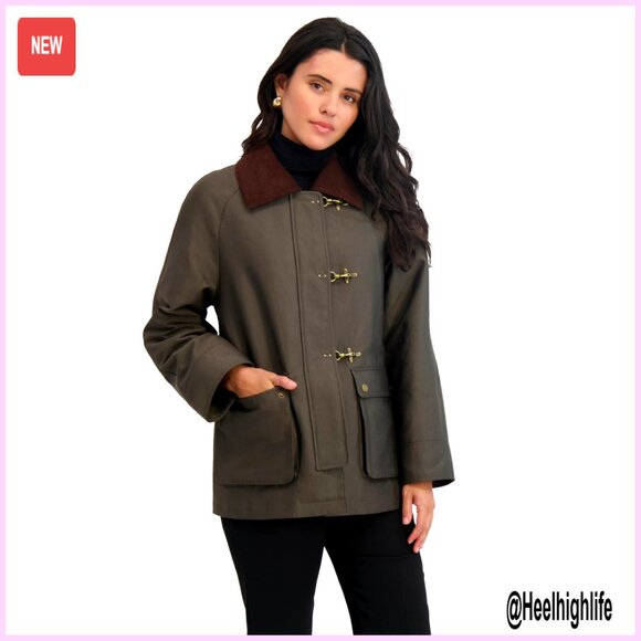 Cotton Blend Barn Jacket Snap Closure Fully Lined Cargo Pockets Casual